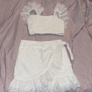 White crotchet trim two piece set